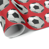 Fun Soccer Ball Muster auf Rot Geschenkpapier (Rolleneckpunkt)