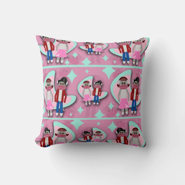 Fun Sock Monkey Madness Cartoon Charakter Kissen (Vorderseite)