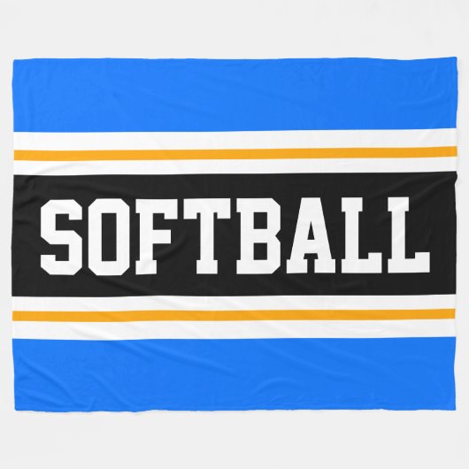 Fun SOFTBALL Bright Blue Black Athletic Stripes Fleecedecke (Vorderseite (Horizontal))