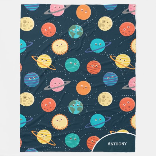 Fun Solar System Planets Muster für Kids Blue Fleecedecke (Vorderseite)