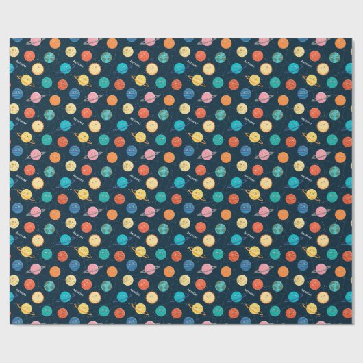 Fun Solar System Planets Muster für Kids Blue Geschenkpapier (Flach)