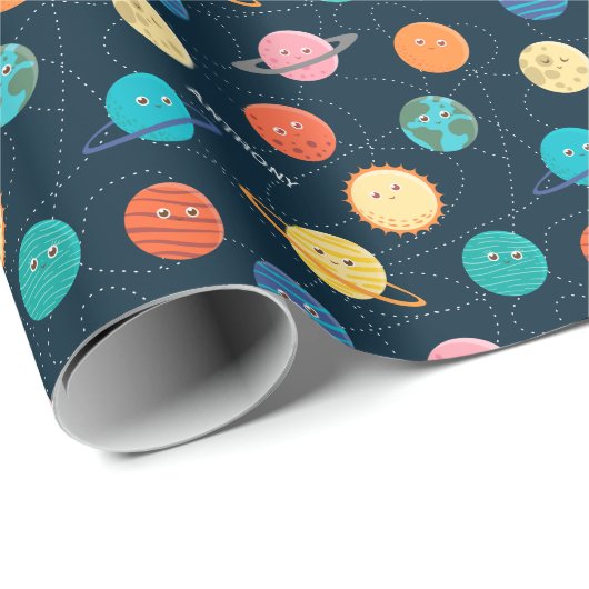 Fun Solar System Planets Muster für Kids Blue Geschenkpapier (Rolleneckpunkt)