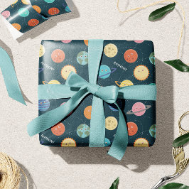 Fun Solar System Planets Muster für Kids Blue Geschenkpapier