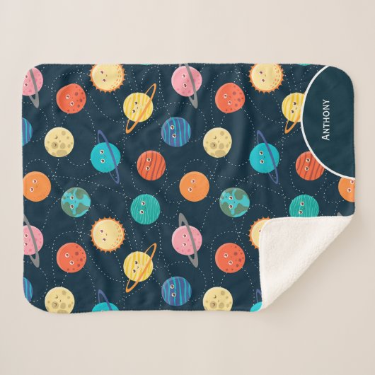 Fun Solar System Planets Muster für Kids Blue She Sherpadecke (Vorderseite (Horizontal))