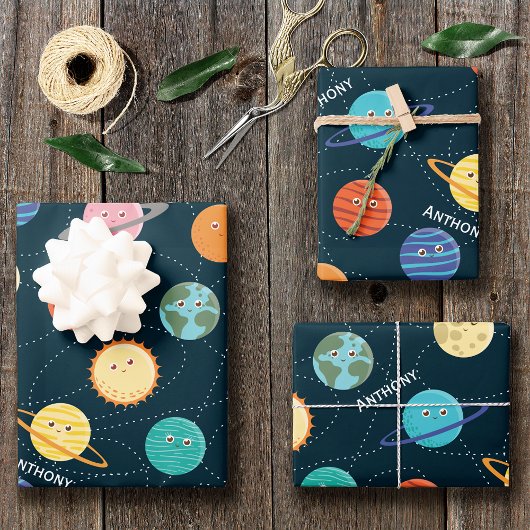 Fun Solar System Planets Muster für Kids Blue Wra Geschenkpapier Set