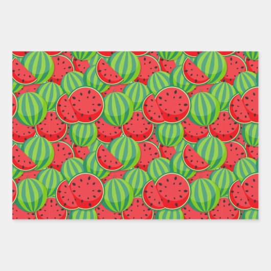 Fun Sommer Wasserfarbe Wassermelone Rotes Grün Geschenkpapier Set (Vorderseite 3)