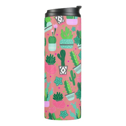 Fun Southwestern Niedlich Girly Pink Cactus Patter Thermosbecher (Nach links gedreht)