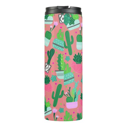 Fun Southwestern Niedlich Girly Pink Cactus Patter Thermosbecher (Rückseite)