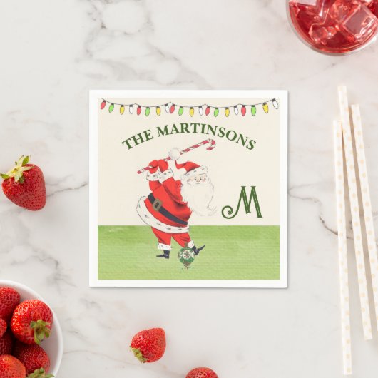 Fun Spaß Retro Santa Plays Name der Golfmonogramm Serviette (Beispiel)