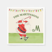 Fun Spaß Retro Santa Plays Name der Golfmonogramm Serviette (Vorderseite)