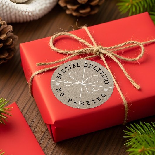 Fun Special Delivery No Peeking Kraft Papier Paket Runder Aufkleber
