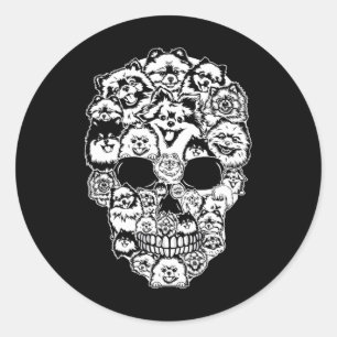 Fun Spitz Skull Hund Skelett Halloween Runder Aufkleber