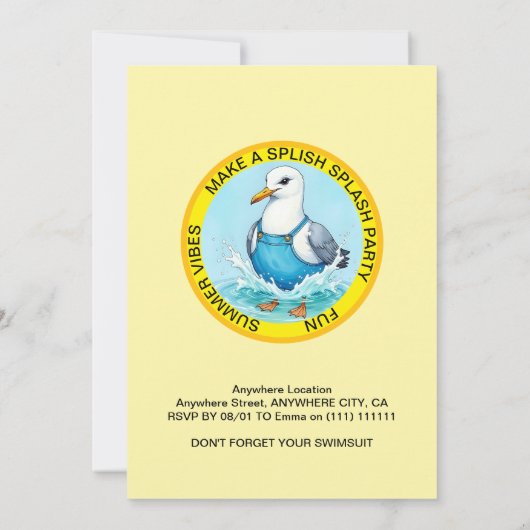 fun Splish Splash Seagull summer Pool Party Einladung (Rückseite)