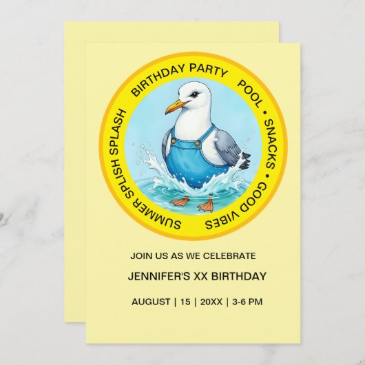 fun Splish Splash Seagull summer Pool Party Einladung (Vorne/Hinten)