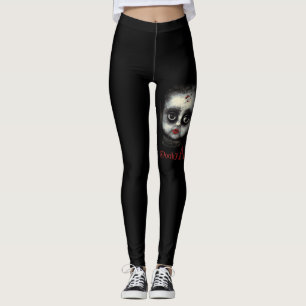 Fun Spooky AF Creepy Goth Doll Face Halloween Leggings