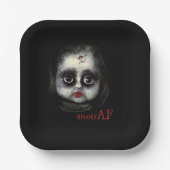 Fun Spooky AF Creepy Goth Doll Face Halloween Pappteller (Vorderseite)