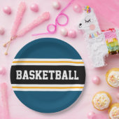 Fun Sporty Aquamarin Black Yellow BASKETBALL Strei Pappteller (Party)