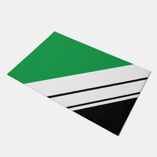 Fun Sporty Black Bright Green White Racing Streife Fußmatte (Schrägansicht)