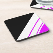Fun Sporty Black Bright Pink White Racing Streifen Getränkeuntersetzer (Linke Seite)