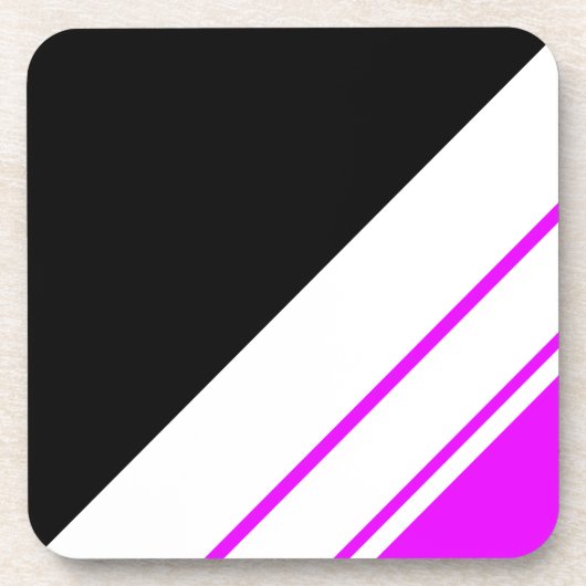 Fun Sporty Black Bright Pink White Racing Streifen Getränkeuntersetzer (Vorderseite)