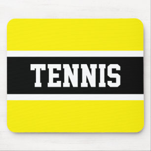 Fun Sporty Bold TENNIS Text Gelbe schwarze Streife Mousepad