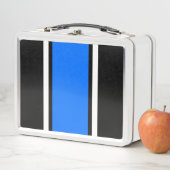 Fun Sporty Bright Blue Schwarz-weiß Racing Streife Metall Brotdose (Beispiel)