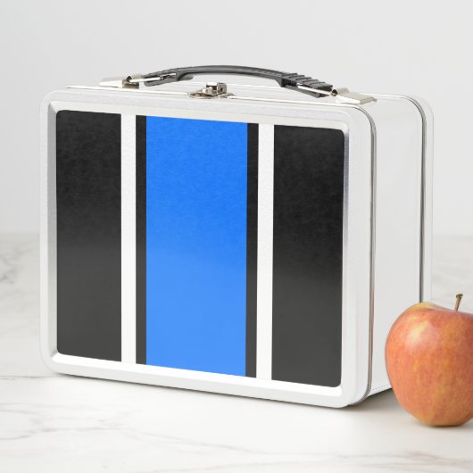 Fun Sporty Bright Blue Schwarz-weiß Racing Streife Metall Brotdose (Beispiel)