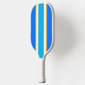 Fun Sporty Bright Blue White Yellow Racing Streife Pickleball Schläger (Links)