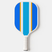 Fun Sporty Bright Blue White Yellow Racing Streife Pickleball Schläger (Rückseite)