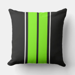Fun Sporty Bright Green Schwarz-weiß Racing Streif Kissen