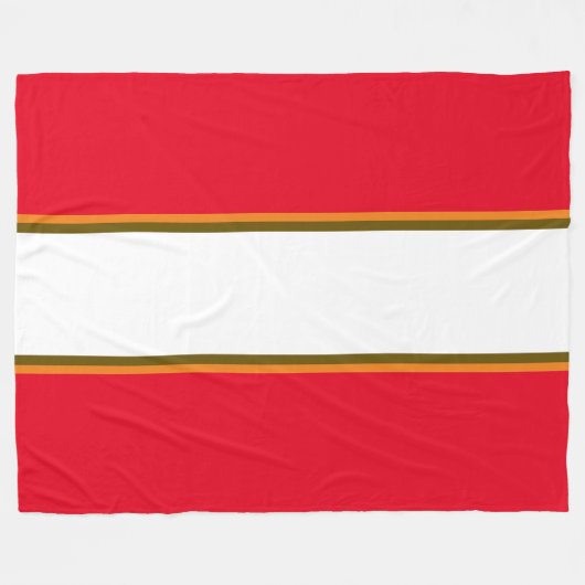 Fun Sporty Bright Red Brown White Racing Streifen Fleecedecke (Vorderseite (Horizontal))