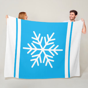 Fun Sporty Nordic Snowflake Azure White Stripes Fleecedecke