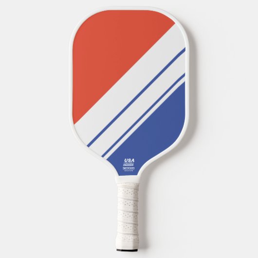 Fun Sporty Retro Orange Soft Blue White Stripes Pickleball Schläger (Rückseite)
