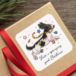 Fun Springer Spaniel Dog Leaping Puppy Christmas Quadratischer Aufkleber