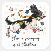 Fun Springer Spaniel Dog Leaping Puppy Christmas Quadratischer Aufkleber (Vorderseite)