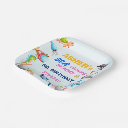 Fun Square Under-the-Sea Ocean Protector Birthday Pappteller (Gewinkelt)