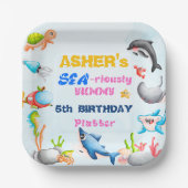 Fun Square Under-the-Sea Ocean Protector Birthday Pappteller (Vorderseite)