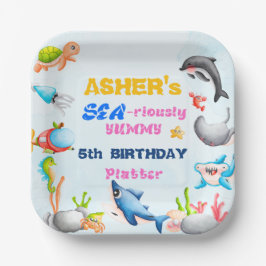 Fun Square Under-the-Sea Ocean Protector Birthday Pappteller
