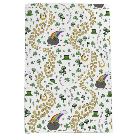 Fun St Patricks Day Green Kleeblatt Leprechaun Luc Mittlere Geschenktüte (Vorderseite)