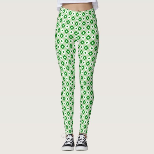 Fun St Patrick's Day Lucky Clover Green Kariert Leggings (Vorderseite)