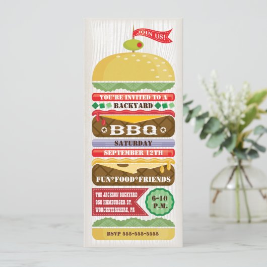 Fun Stack GRILLEN Party Einladung (Stehend Vorderseite)