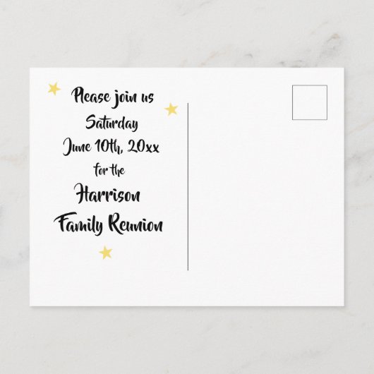 Fun Stars Family Wiedersehen oder Party Save the D Ankündigungspostkarte (Rückseite)