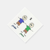 Fun Strichmännchen Twin Boys Geburtstagsparty Serviette (Ecke)