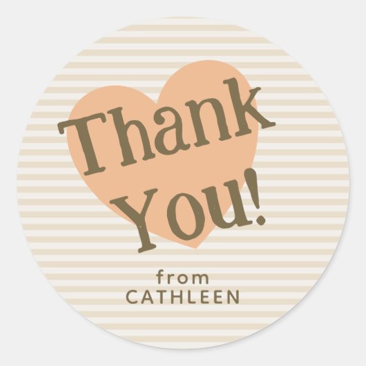 Fun Stripes Beige Elfenbeinherz - Danke, Sticker (Vorderseite)