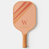 Fun Stripes Monogramm Name Peach Orange Pickleball Schläger (Vorderseite)