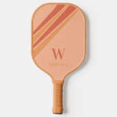 Fun Stripes Monogramm Name Peach Orange Pickleball Schläger (Rückseite)