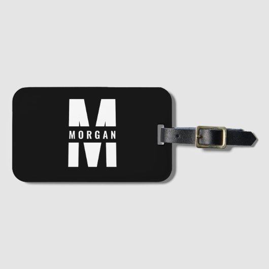Fun Stylish Chic Monogram Name Initial Schwarz-wei Gepäckanhänger (Vorderseite (Horizontal))