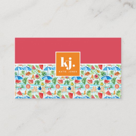 Fun Stylish Summer Monogram Visitenkarte (Vorderseite)
