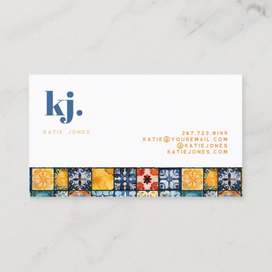 Fun Stylish Summer Patchwork Monogram Visitenkarte (Rückseite)