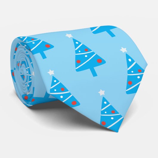Fun Stylish White Star Blue Christmas Tree Muster Krawatte (Gerollt)